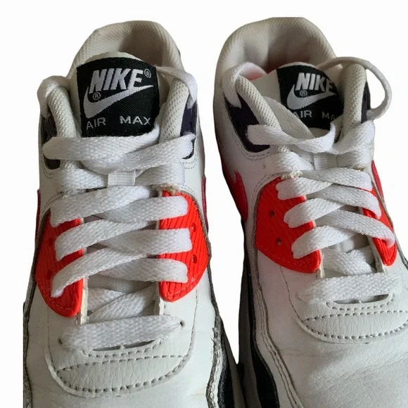 Youth NIKE AIR MAX 90 LEATHER GS 'WHITE BRIGHT CRIMSON' Size 6.5 - Picture 5 of 10